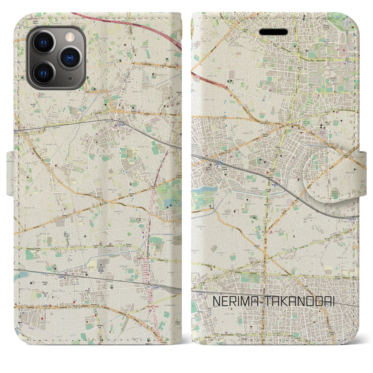 【練馬高野台(東京都)】地図柄iPhoneケース(手帳タイプ)ナチュラル・iPhone 11 Pro Max 用
