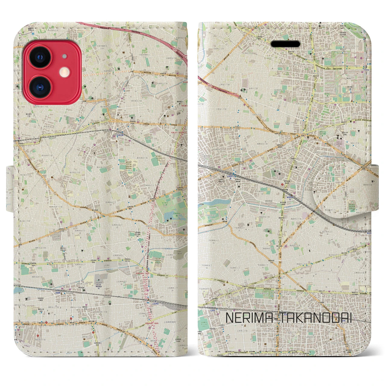【練馬高野台(東京都)】地図柄iPhoneケース(手帳タイプ)ナチュラル・iPhone 11 用