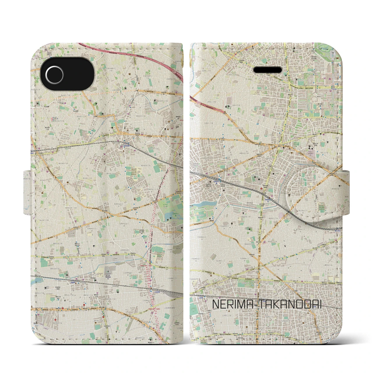 【練馬高野台(東京都)】地図柄iPhoneケース(手帳タイプ)ナチュラル・iPhone SE(第3 / 第2世代) / 8 / 7 / 6s / 6 用