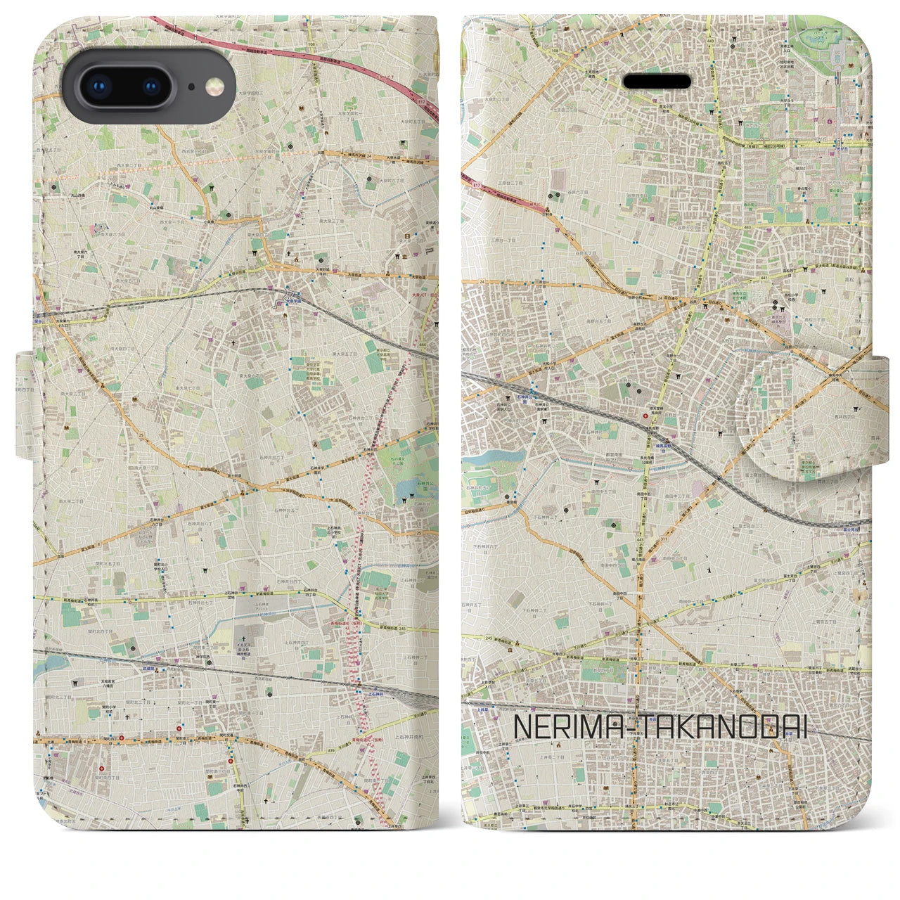 【練馬高野台(東京都)】地図柄iPhoneケース(手帳タイプ)ナチュラル・iPhone 8Plus /7Plus / 6sPlus / 6Plus 用