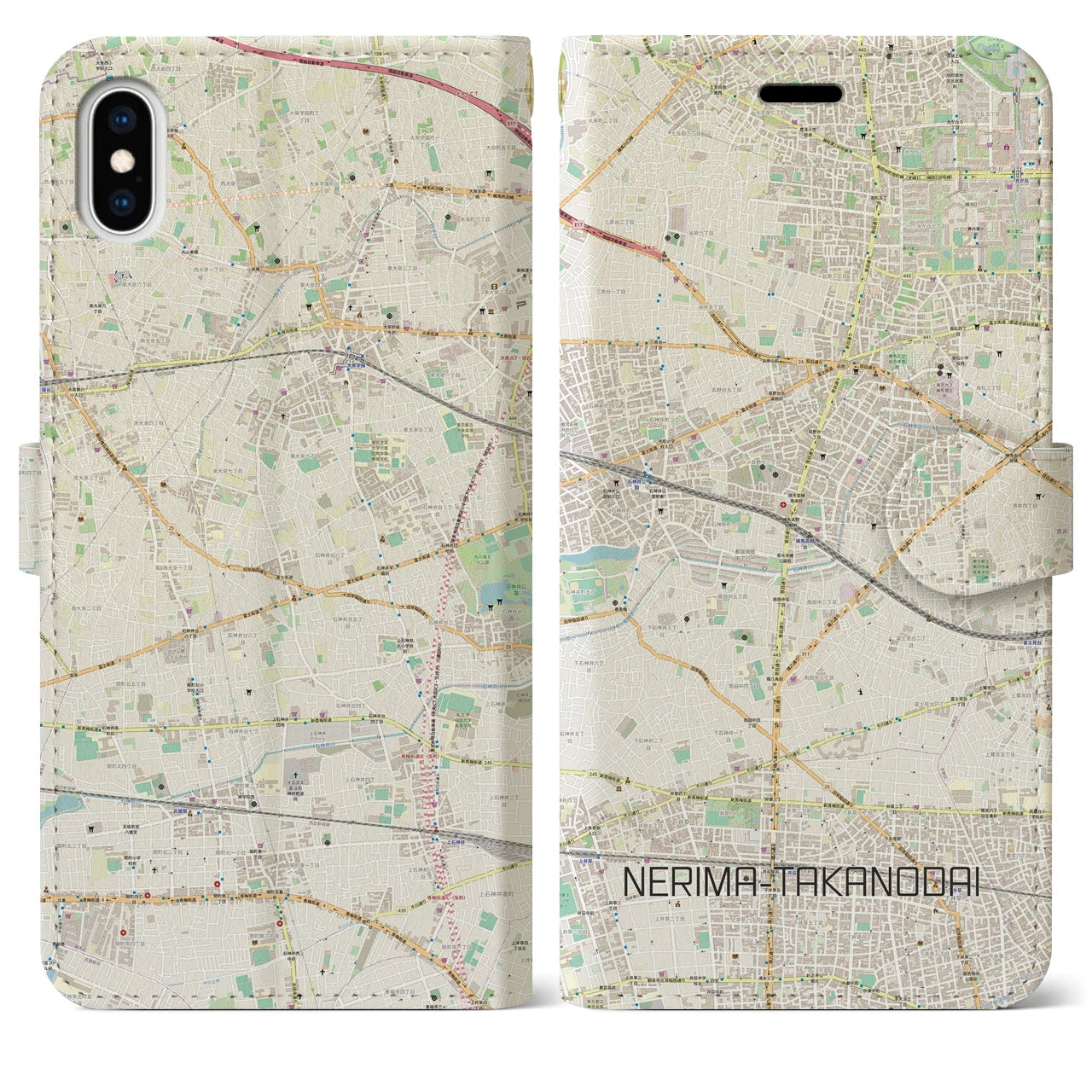 【練馬高野台(東京都)】地図柄iPhoneケース(手帳タイプ)ナチュラル・iPhone XS Max 用