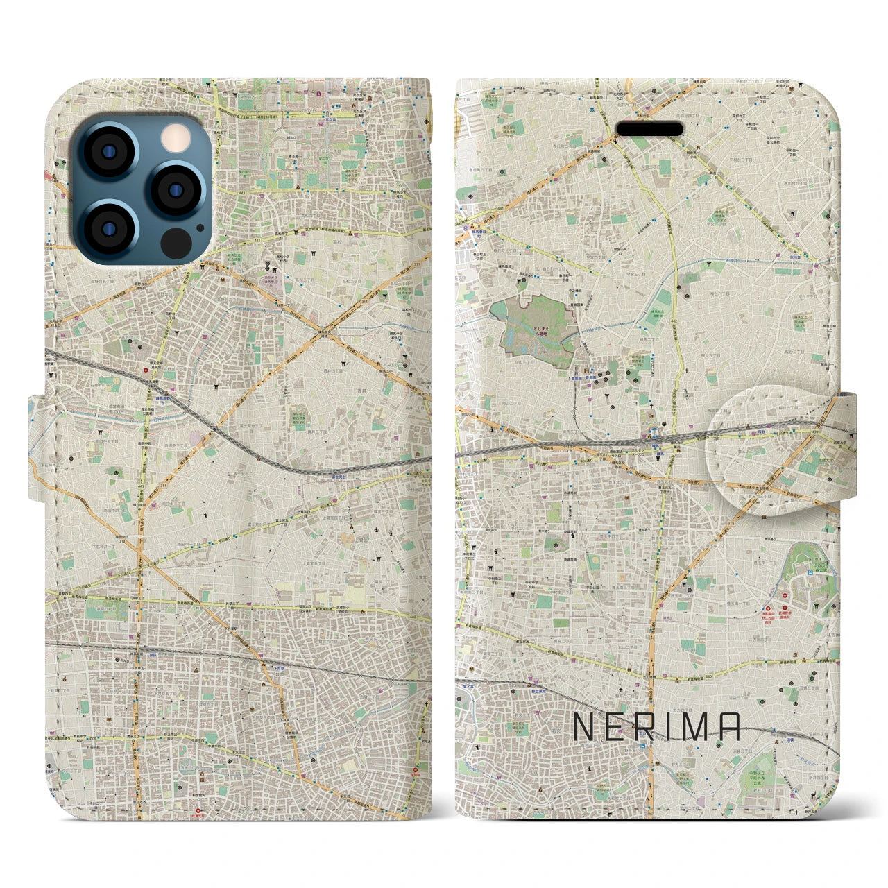 【練馬(東京都)】地図柄iPhoneケース(手帳タイプ)ナチュラル・iPhone 12 / 12 Pro 用