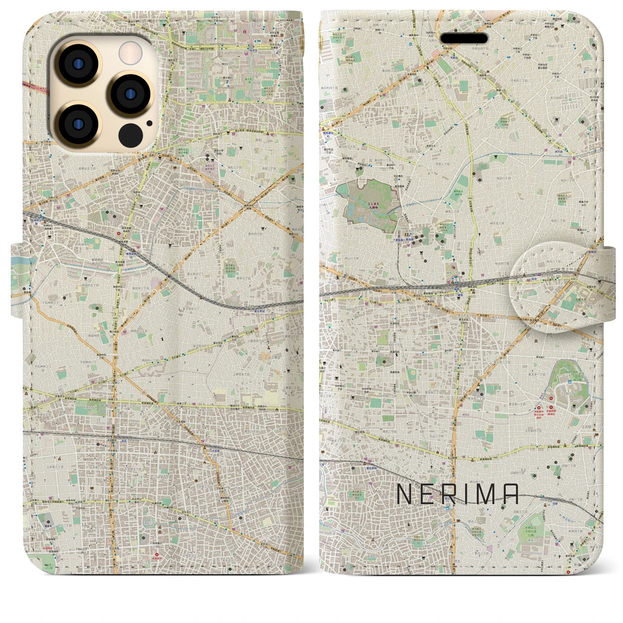 【練馬(東京都)】地図柄iPhoneケース(手帳タイプ)ナチュラル・iPhone 12 Pro Max 用