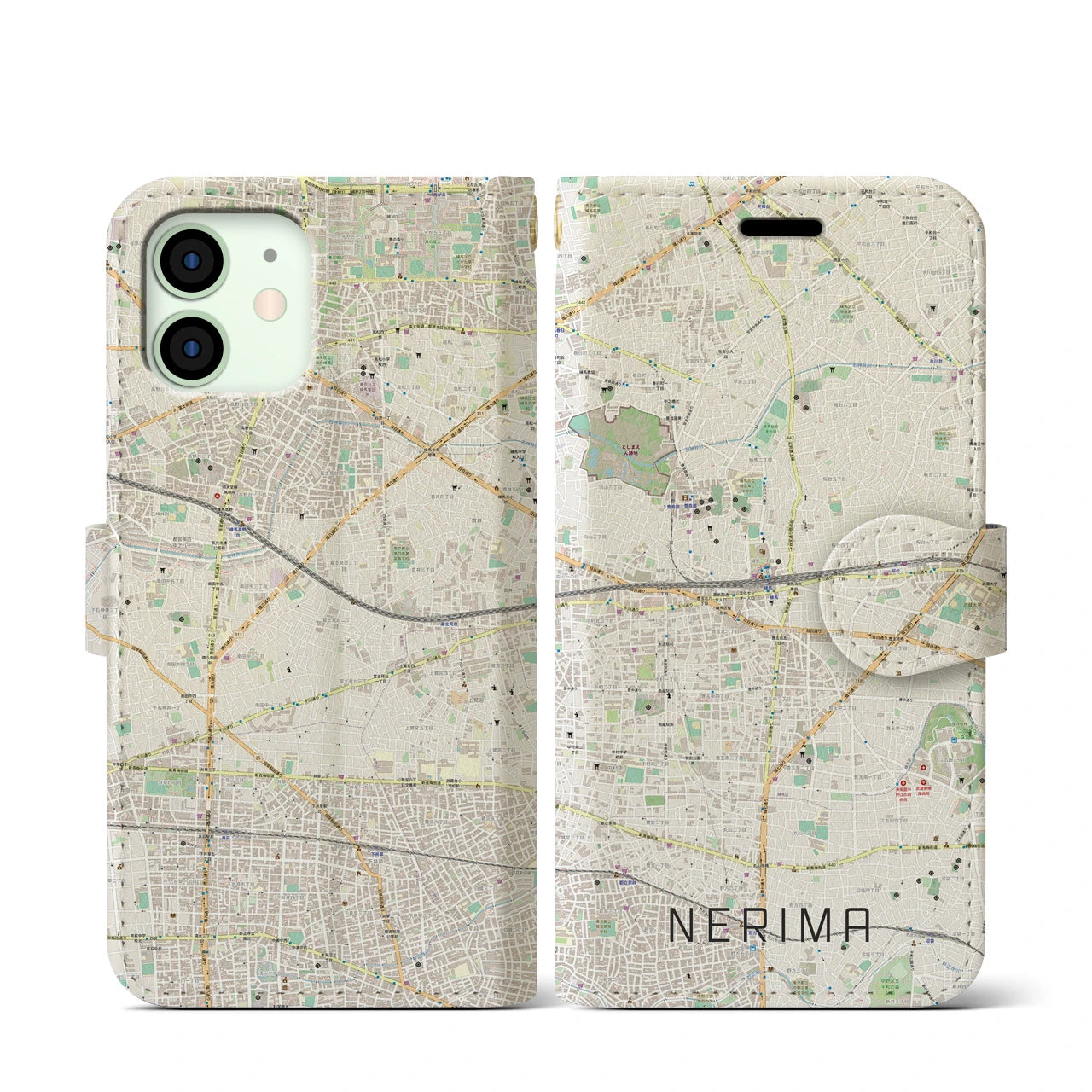 【練馬(東京都)】地図柄iPhoneケース(手帳タイプ)ナチュラル・iPhone 12 mini 用