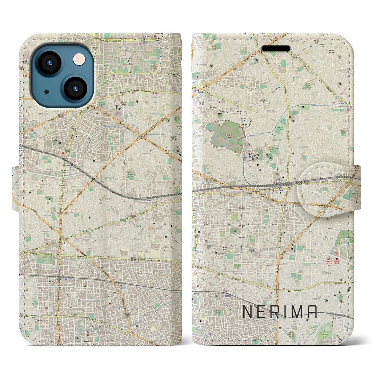 【練馬(東京都)】地図柄iPhoneケース(手帳タイプ)ナチュラル・iPhone 13 用