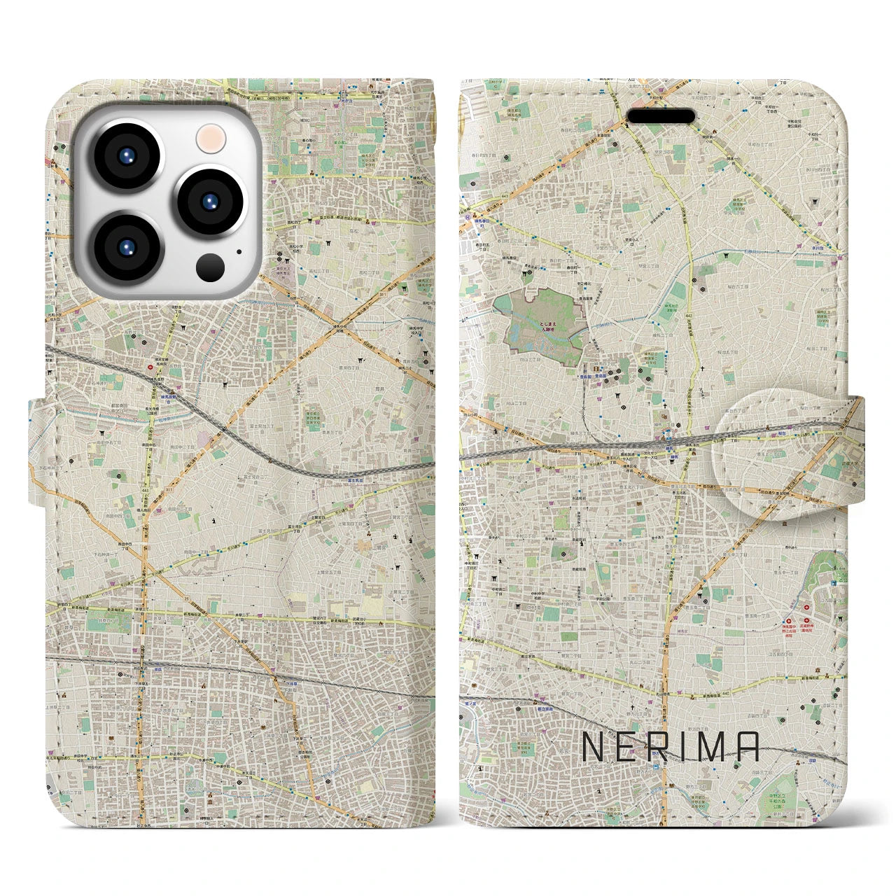 【練馬(東京都)】地図柄iPhoneケース(手帳タイプ)ナチュラル・iPhone 13 Pro 用