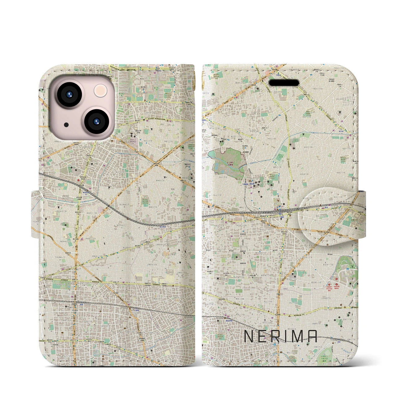 【練馬(東京都)】地図柄iPhoneケース(手帳タイプ)ナチュラル・iPhone 13 mini 用