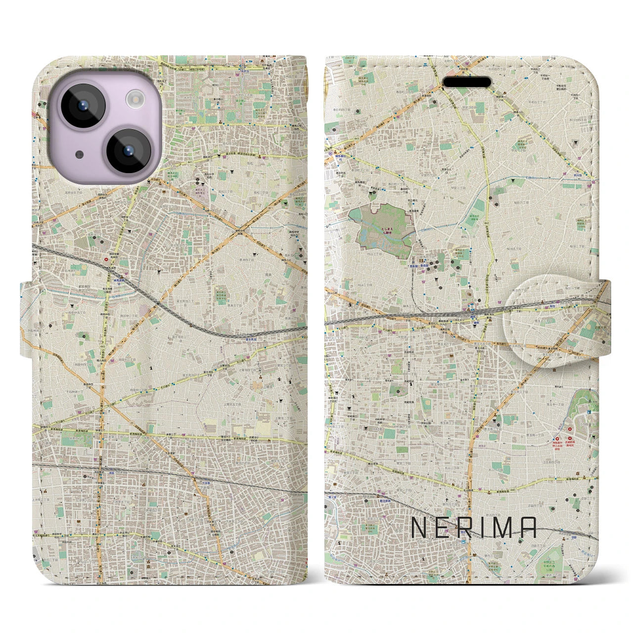 【練馬(東京都)】地図柄iPhoneケース(手帳タイプ)ナチュラル・iPhone 14 用