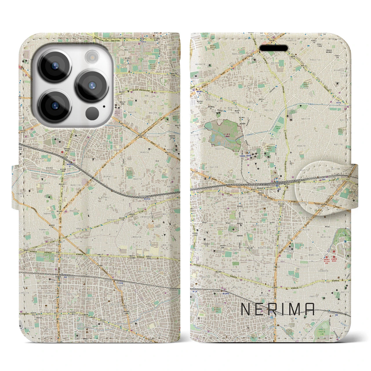 【練馬(東京都)】地図柄iPhoneケース(手帳タイプ)ナチュラル・iPhone 14 Pro 用