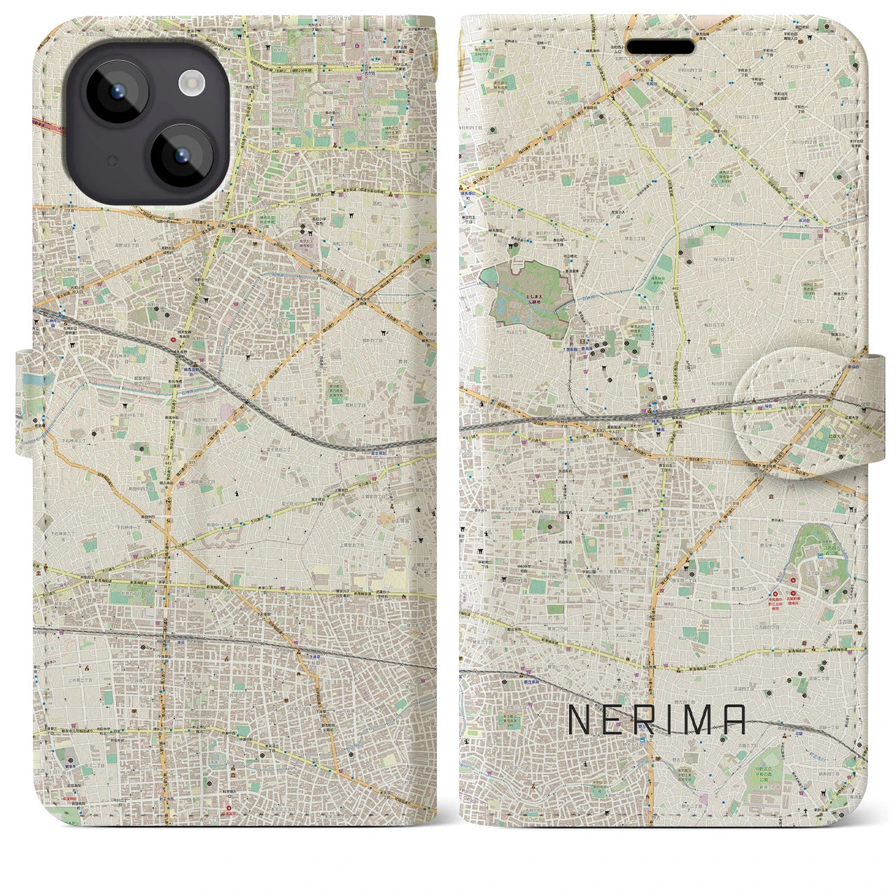 【練馬(東京都)】地図柄iPhoneケース(手帳タイプ)ナチュラル・iPhone 14 Plus 用