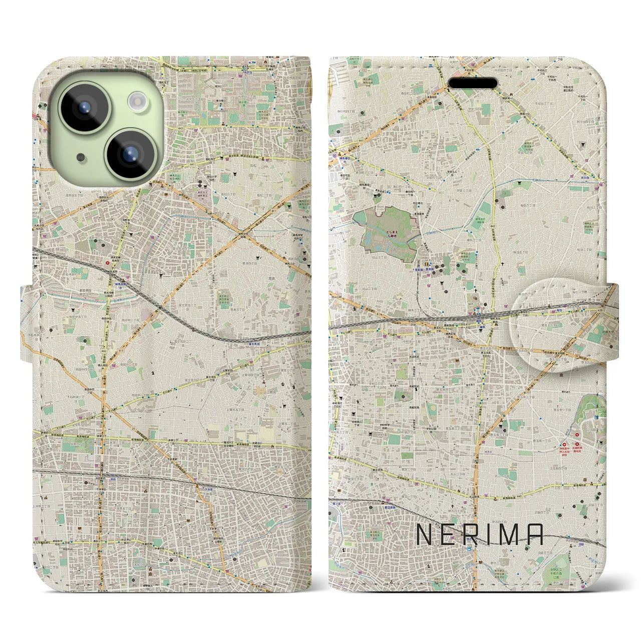 【練馬(東京都)】地図柄iPhoneケース(手帳タイプ)ナチュラル・iPhone 15 用