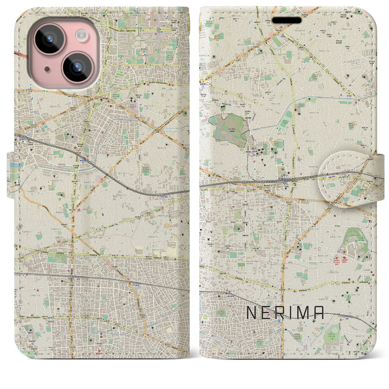 【練馬(東京都)】地図柄iPhoneケース(手帳タイプ)ナチュラル・iPhone 15 Plus 用