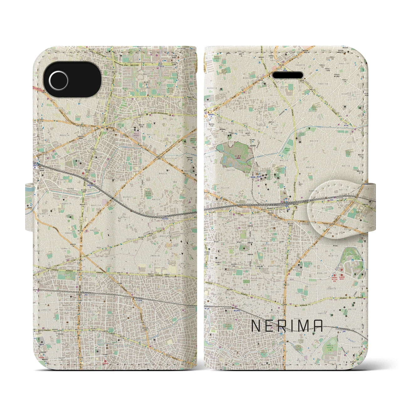 【練馬(東京都)】地図柄iPhoneケース(手帳タイプ)ナチュラル・iPhone SE(第3 / 第2世代) / 8 / 7 / 6s / 6 用