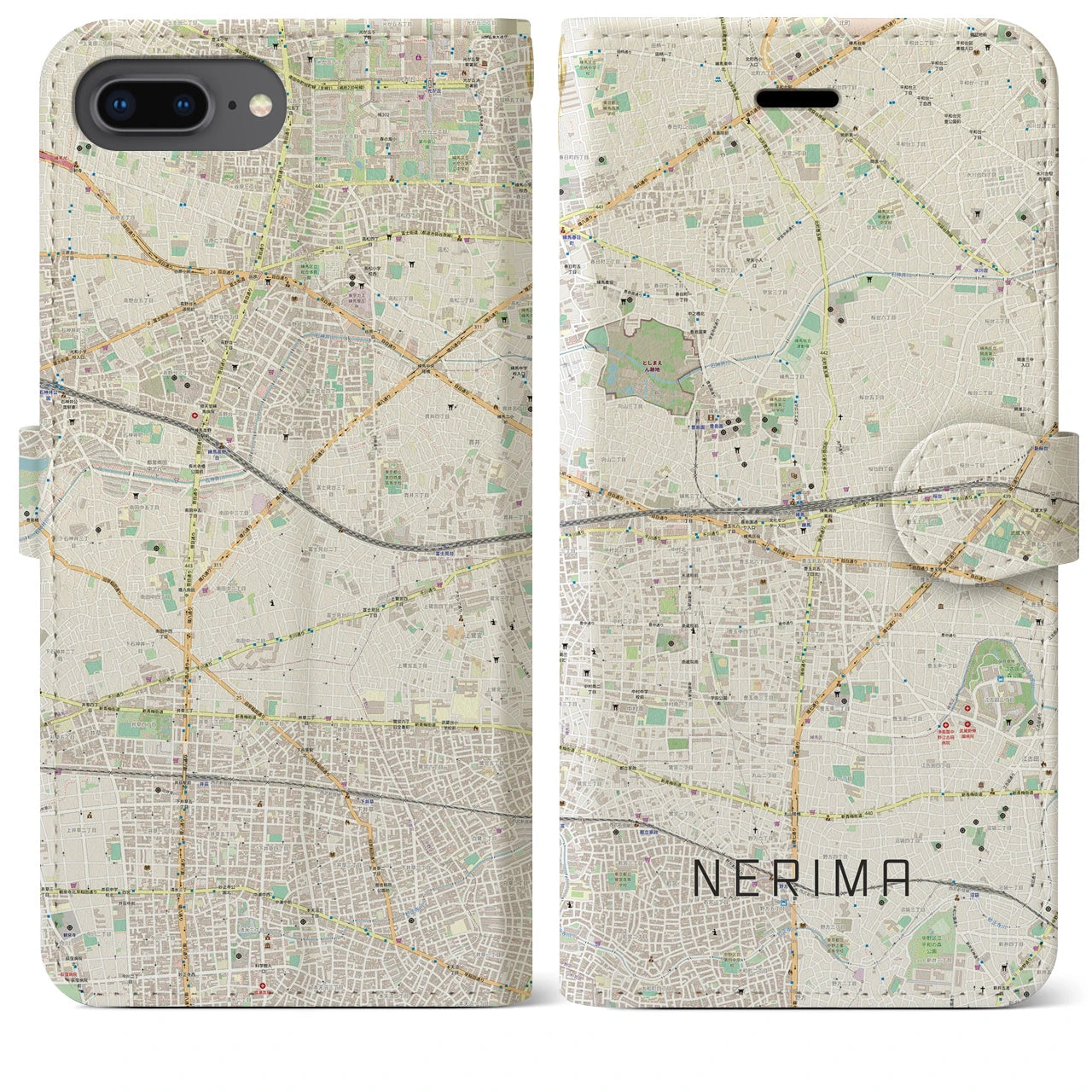 【練馬(東京都)】地図柄iPhoneケース(手帳タイプ)ナチュラル・iPhone 8Plus /7Plus / 6sPlus / 6Plus 用