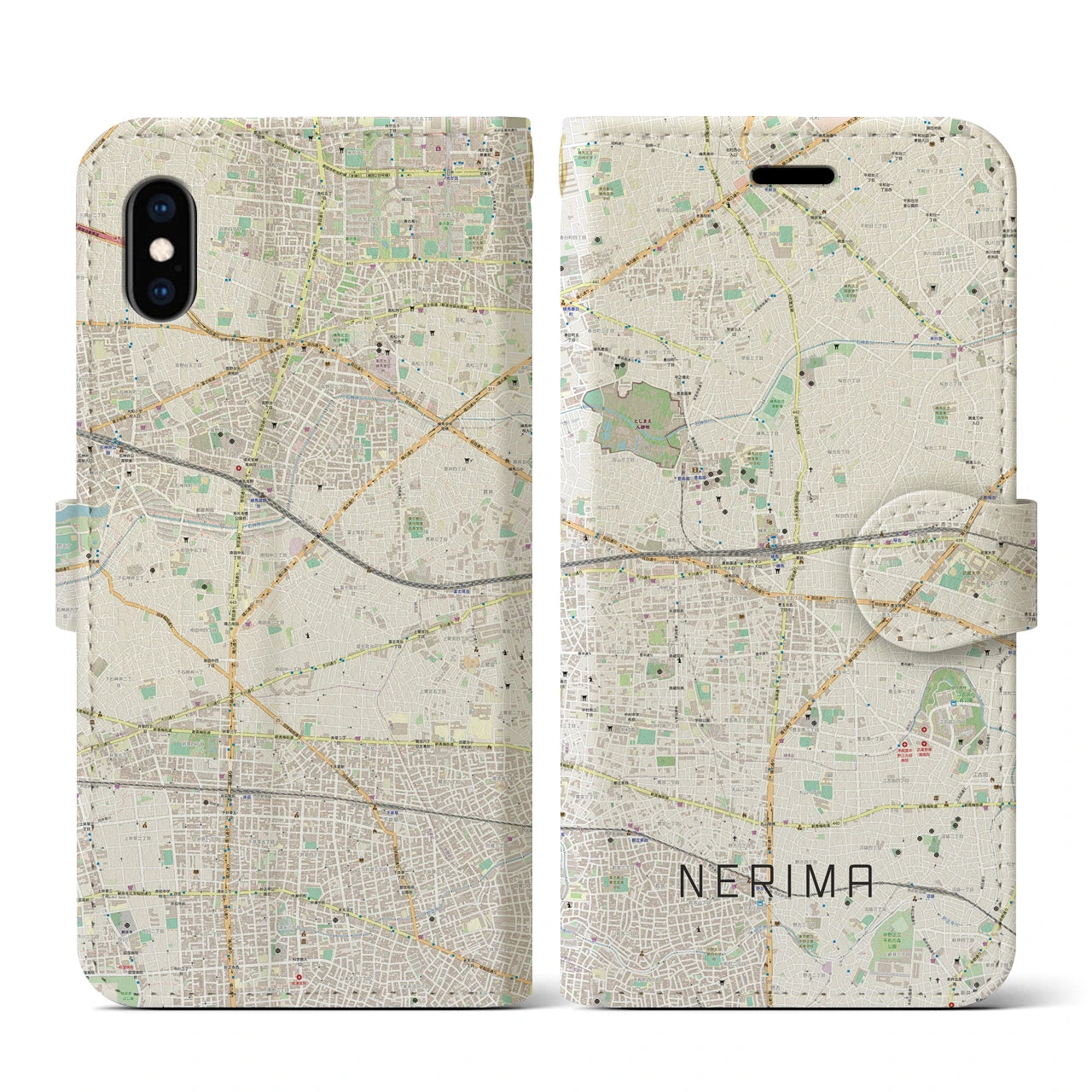 【練馬(東京都)】地図柄iPhoneケース(手帳タイプ)ナチュラル・iPhone XS / X 用