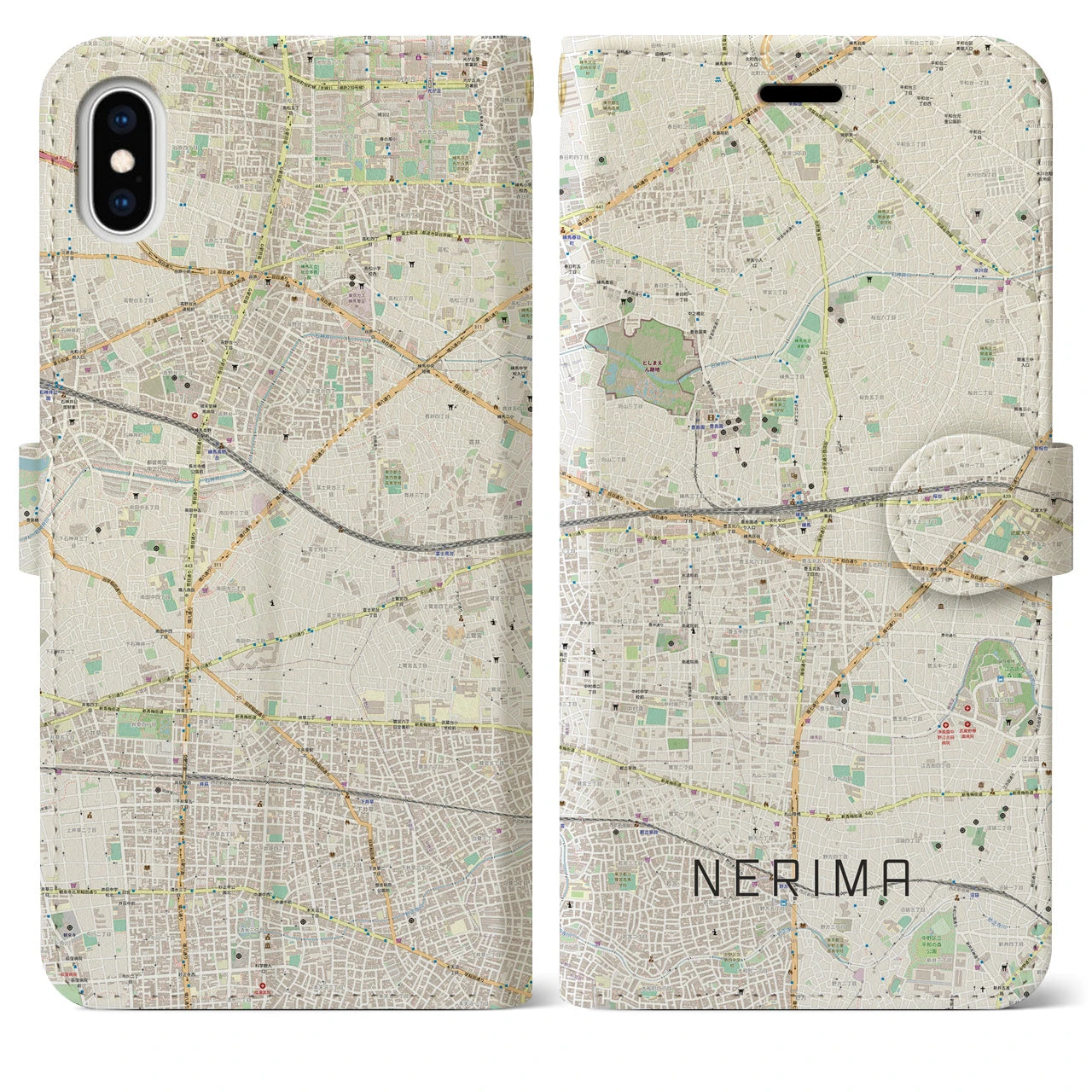 【練馬(東京都)】地図柄iPhoneケース(手帳タイプ)ナチュラル・iPhone XS Max 用