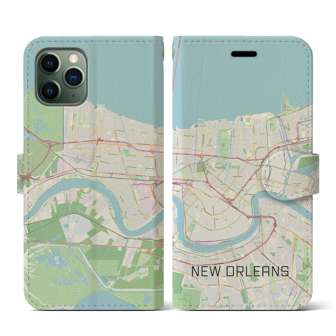 【ニューオーリンズ(アメリカ)】地図柄iPhoneケース(手帳タイプ)ナチュラル・iPhone 11 Pro 用