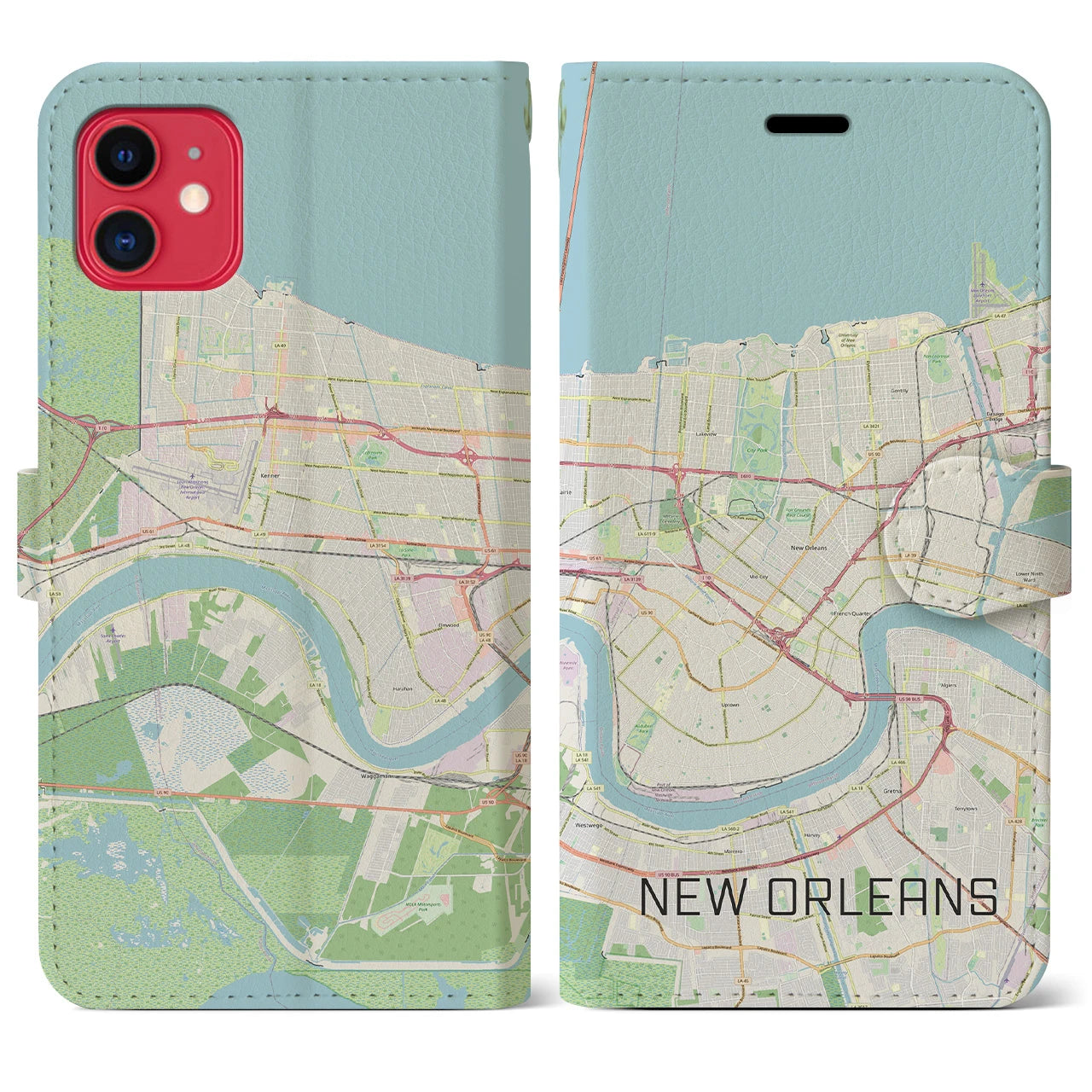 【ニューオーリンズ(アメリカ)】地図柄iPhoneケース(手帳タイプ)ナチュラル・iPhone 11 用