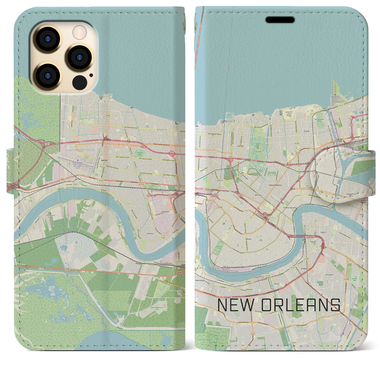 【ニューオーリンズ(アメリカ)】地図柄iPhoneケース(手帳タイプ)ナチュラル・iPhone 12 Pro Max 用