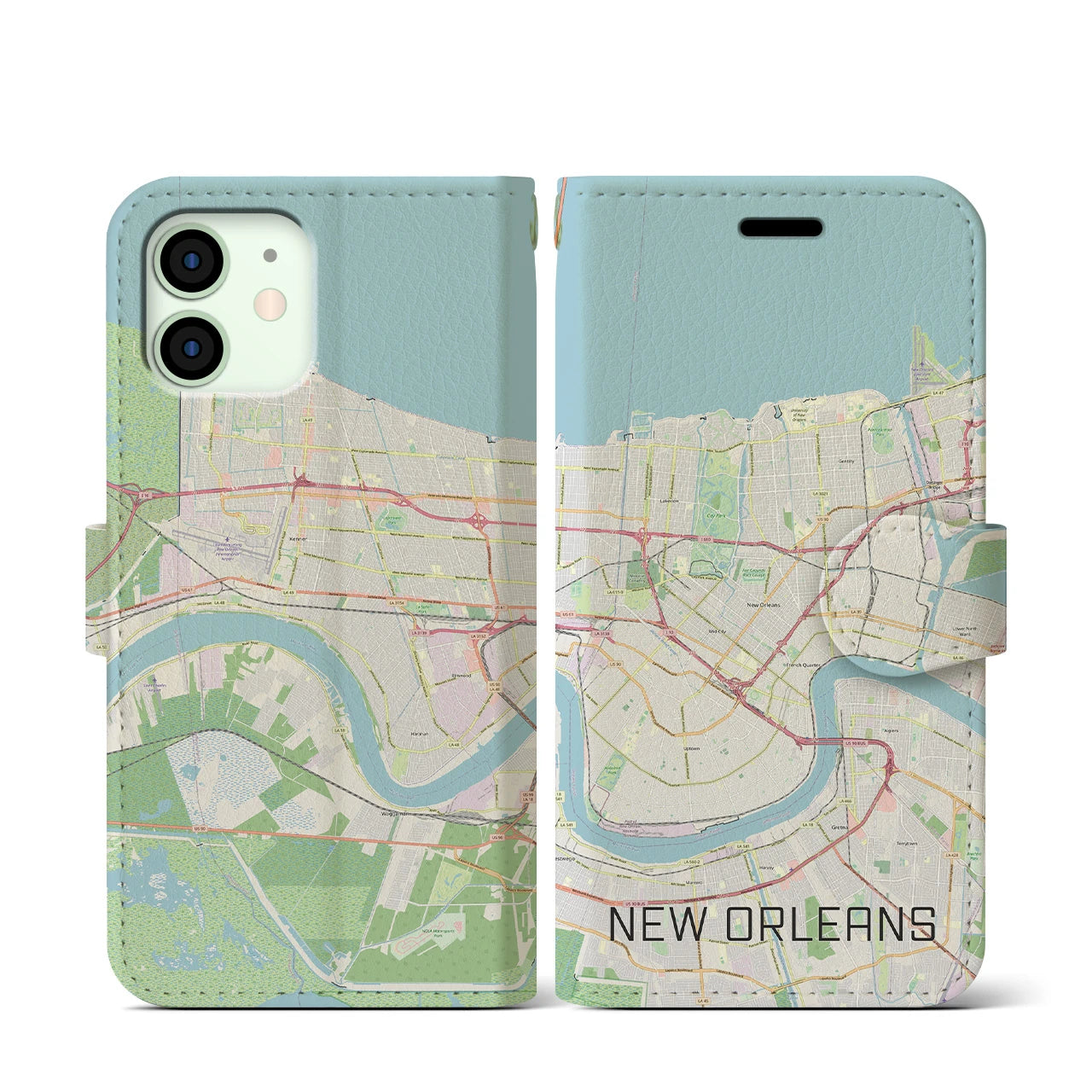 【ニューオーリンズ(アメリカ)】地図柄iPhoneケース(手帳タイプ)ナチュラル・iPhone 12 mini 用