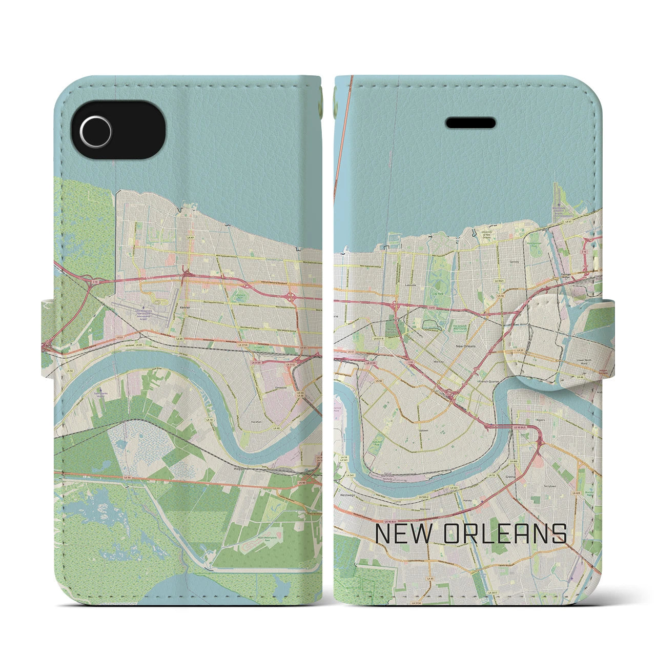 【ニューオーリンズ(アメリカ)】地図柄iPhoneケース(手帳タイプ)ナチュラル・iPhone SE(第3 / 第2世代) / 8 / 7 / 6s / 6 用