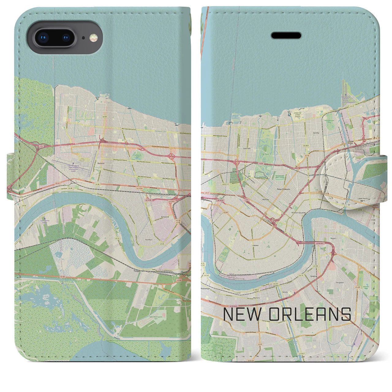 【ニューオーリンズ(アメリカ)】地図柄iPhoneケース(手帳タイプ)ナチュラル・iPhone 8Plus /7Plus / 6sPlus / 6Plus 用