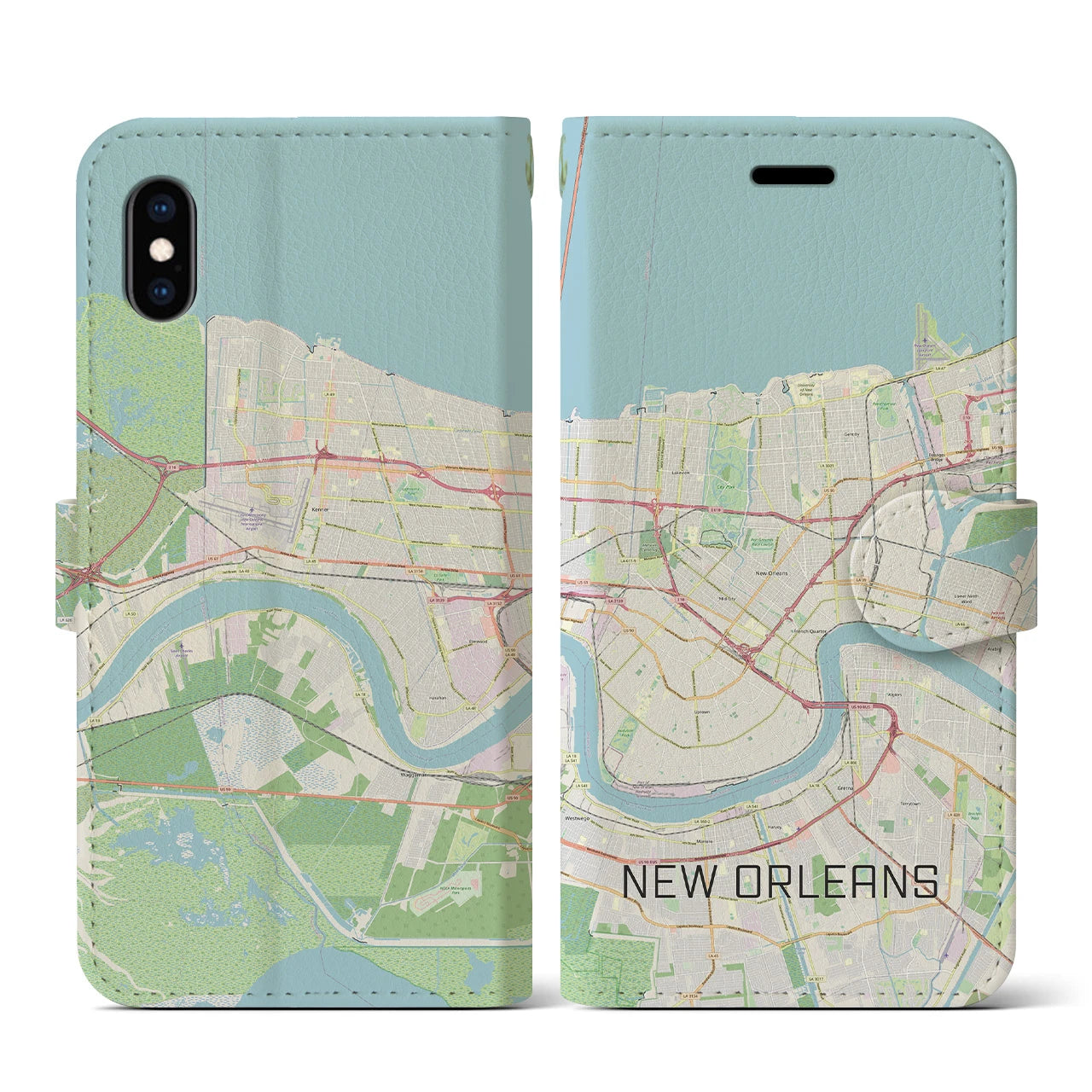 【ニューオーリンズ(アメリカ)】地図柄iPhoneケース(手帳タイプ)ナチュラル・iPhone XS / X 用