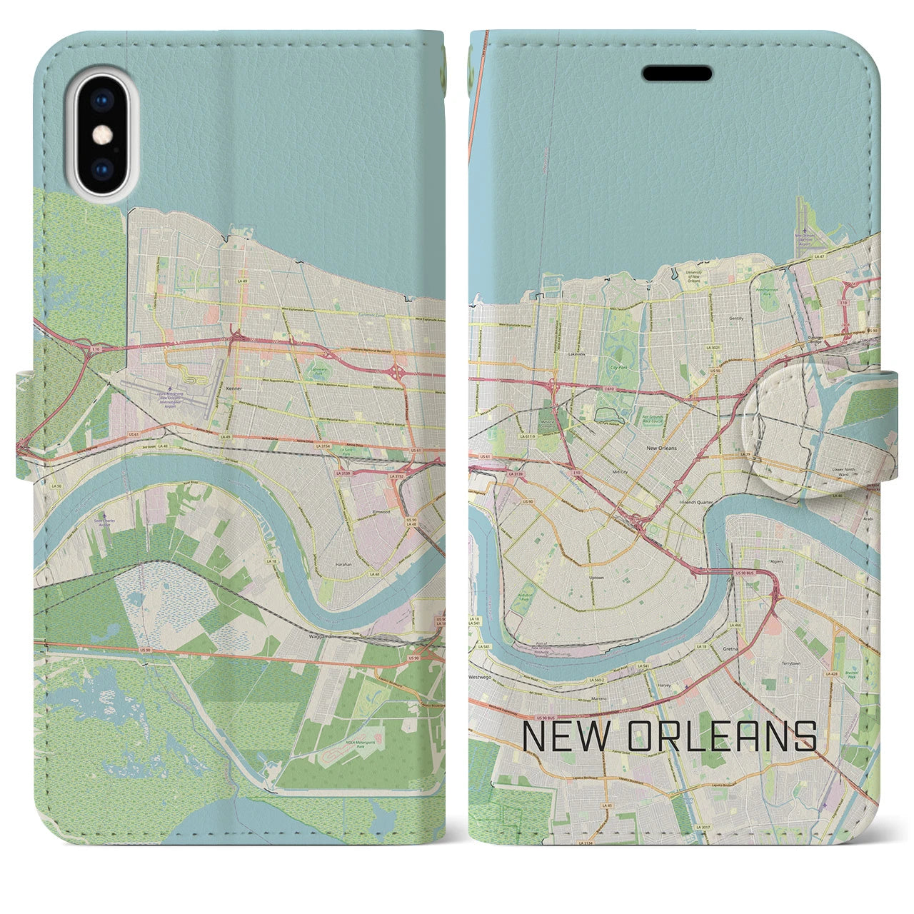 【ニューオーリンズ(アメリカ)】地図柄iPhoneケース(手帳タイプ)ナチュラル・iPhone XS Max 用
