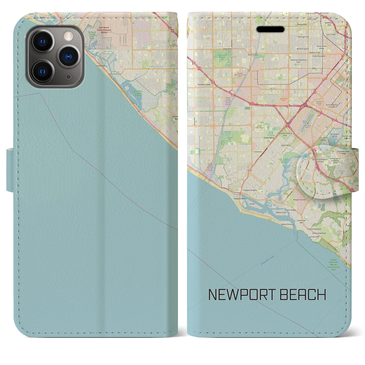 【ニューポートビーチ(アメリカ)】地図柄iPhoneケース(手帳タイプ)ナチュラル・iPhone 11 Pro Max 用