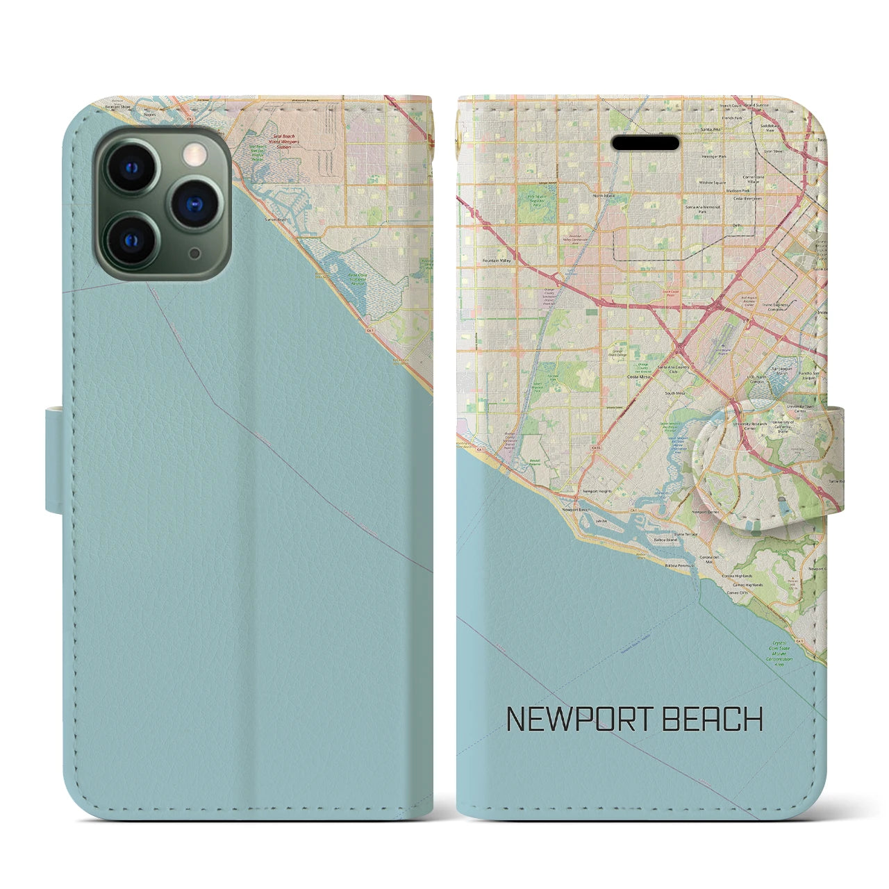 【ニューポートビーチ(アメリカ)】地図柄iPhoneケース(手帳タイプ)ナチュラル・iPhone 11 Pro 用