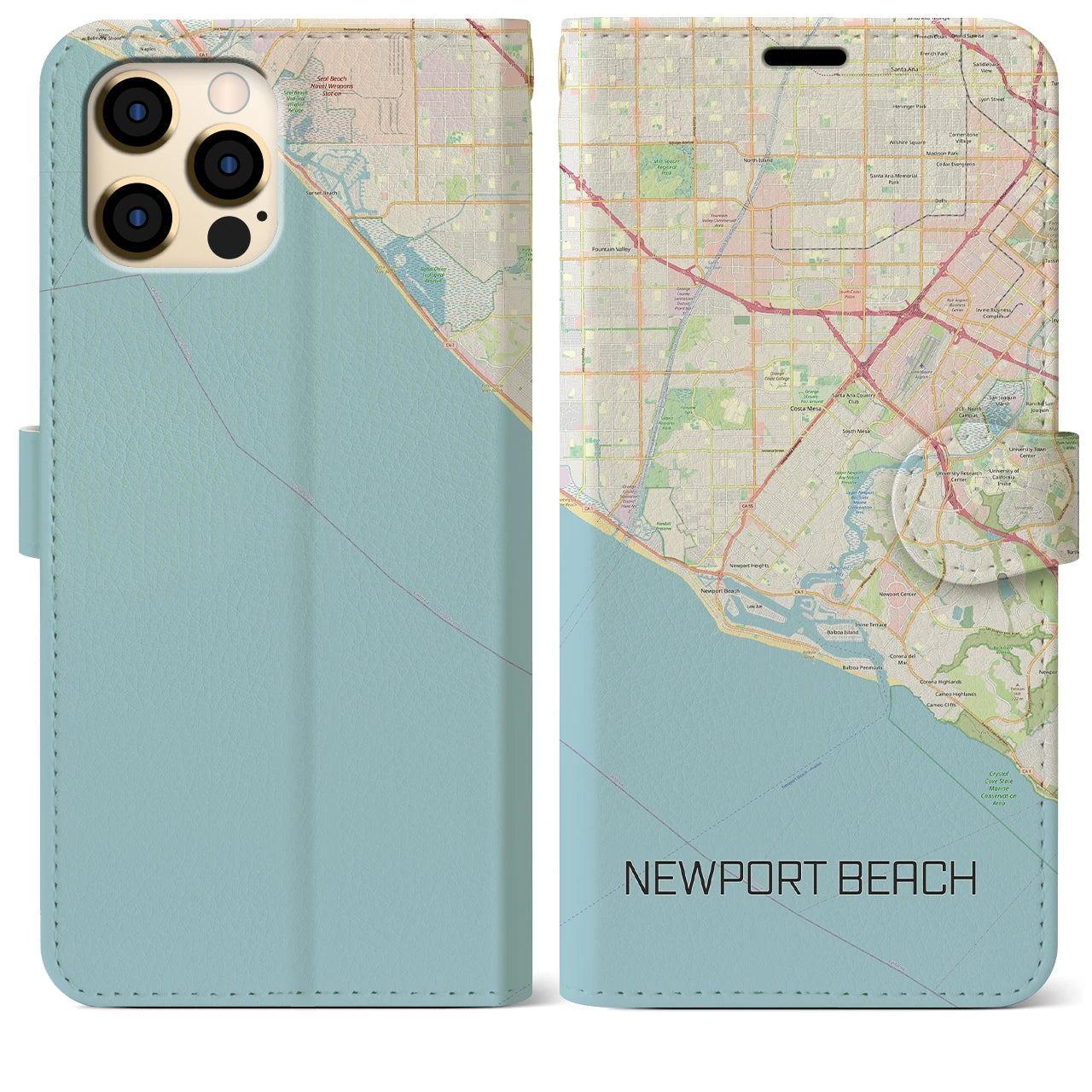 【ニューポートビーチ(アメリカ)】地図柄iPhoneケース(手帳タイプ)ナチュラル・iPhone 12 Pro Max 用