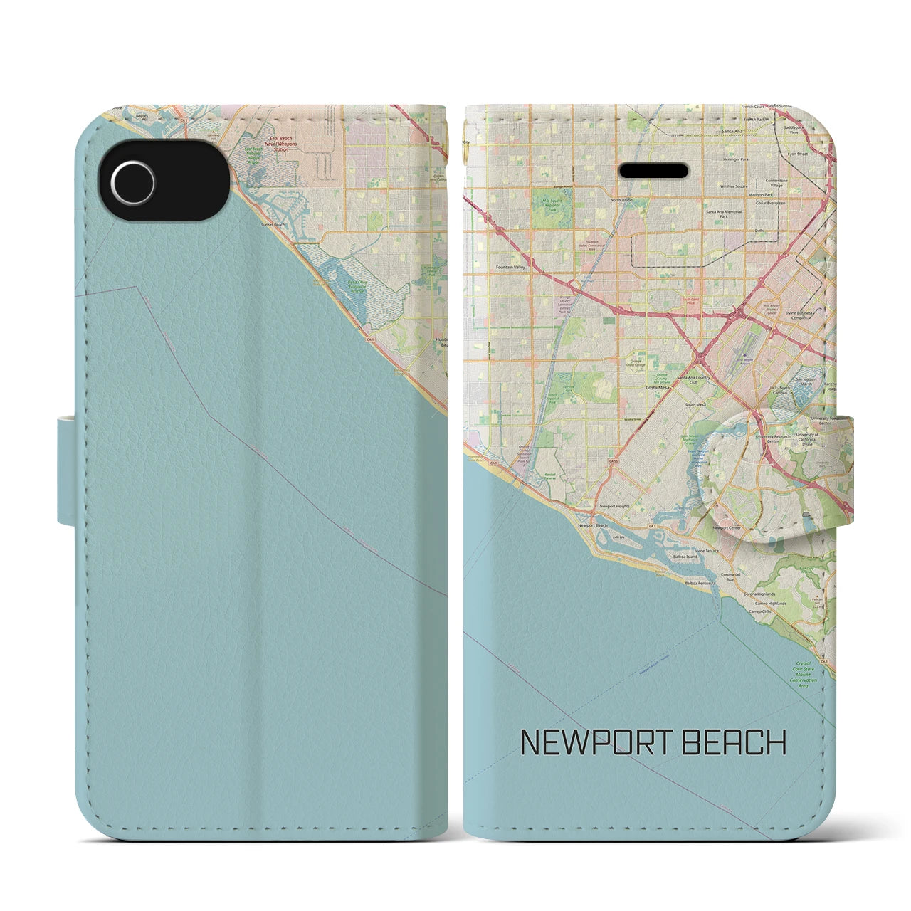 【ニューポートビーチ(アメリカ)】地図柄iPhoneケース(手帳タイプ)ナチュラル・iPhone SE(第3 / 第2世代) / 8 / 7 / 6s / 6 用