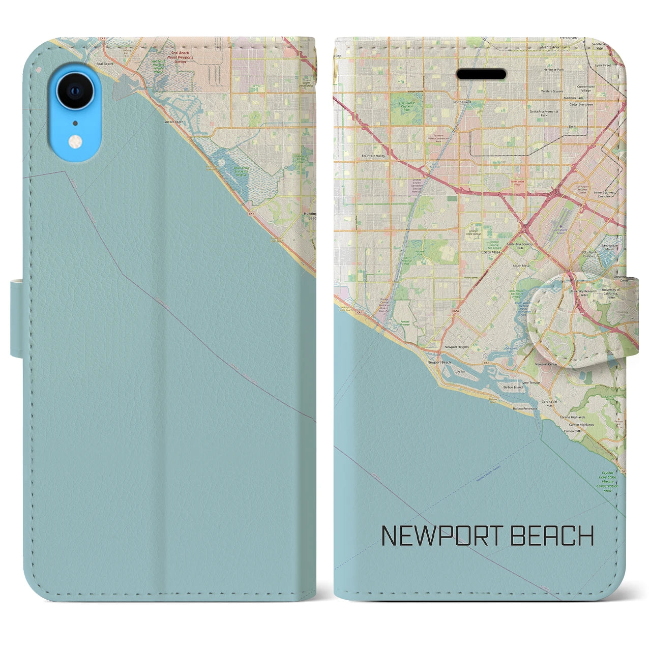 【ニューポートビーチ(アメリカ)】地図柄iPhoneケース(手帳タイプ)ナチュラル・iPhone XR 用