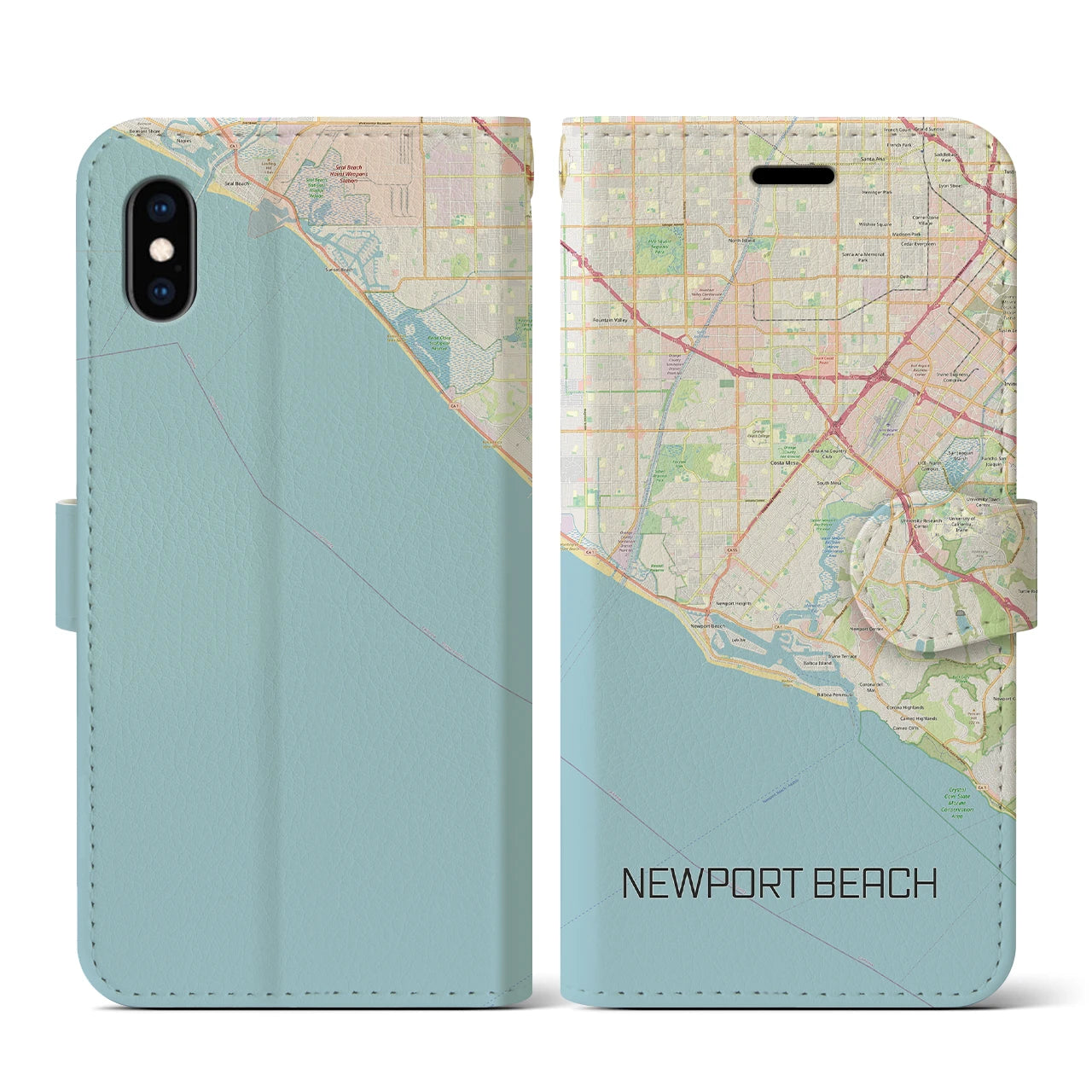 【ニューポートビーチ(アメリカ)】地図柄iPhoneケース(手帳タイプ)ナチュラル・iPhone XS / X 用