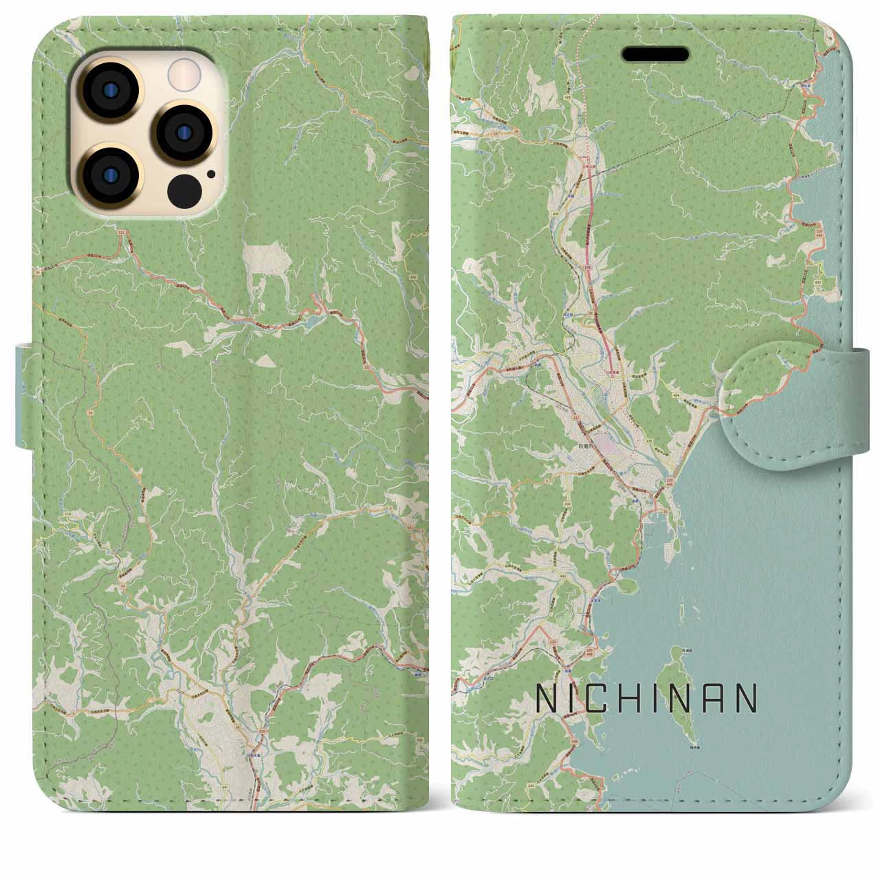 【日南(宮崎県)】地図柄iPhoneケース(手帳タイプ)ナチュラル・iPhone 12 Pro Max 用
