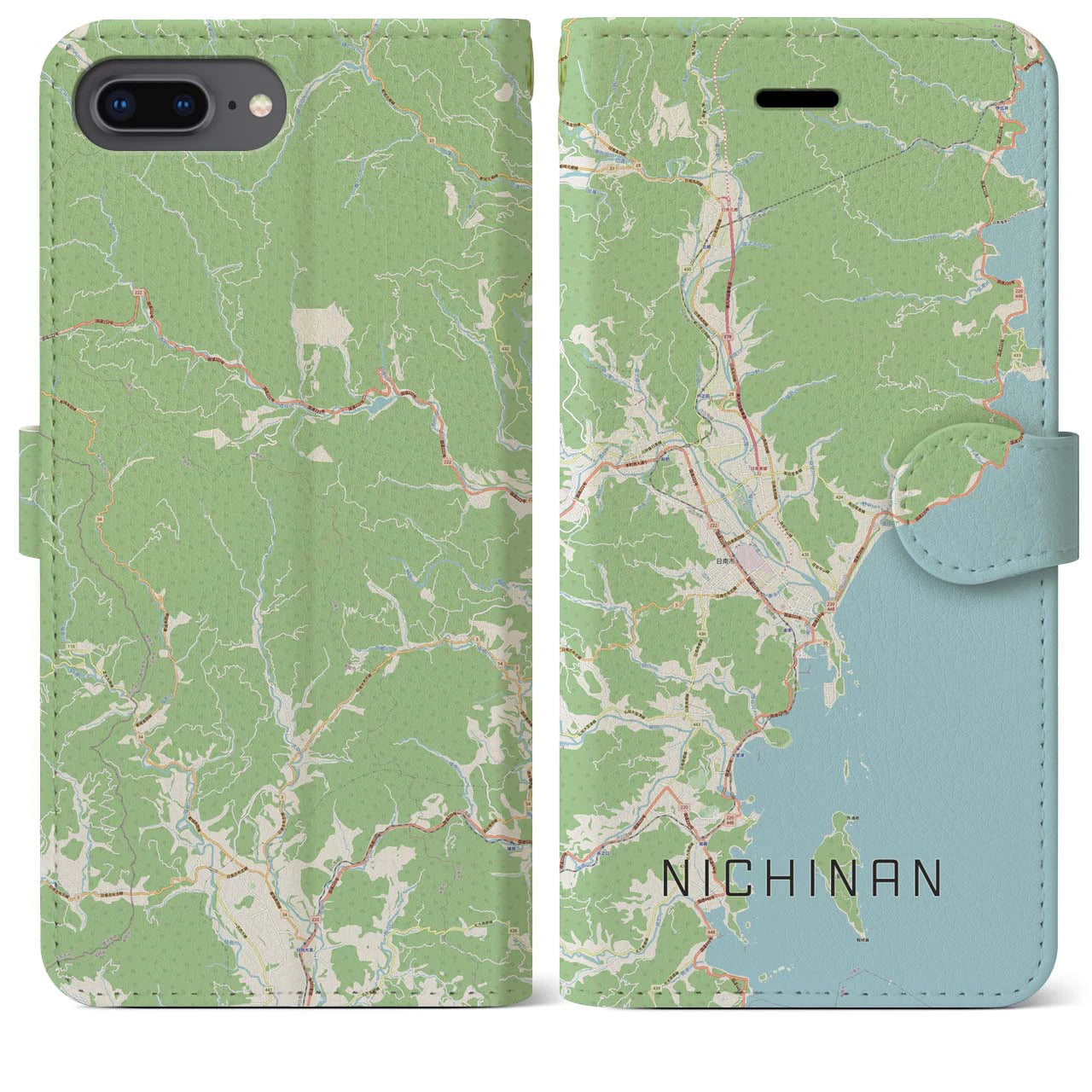 【日南(宮崎県)】地図柄iPhoneケース(手帳タイプ)ナチュラル・iPhone 8Plus /7Plus / 6sPlus / 6Plus 用