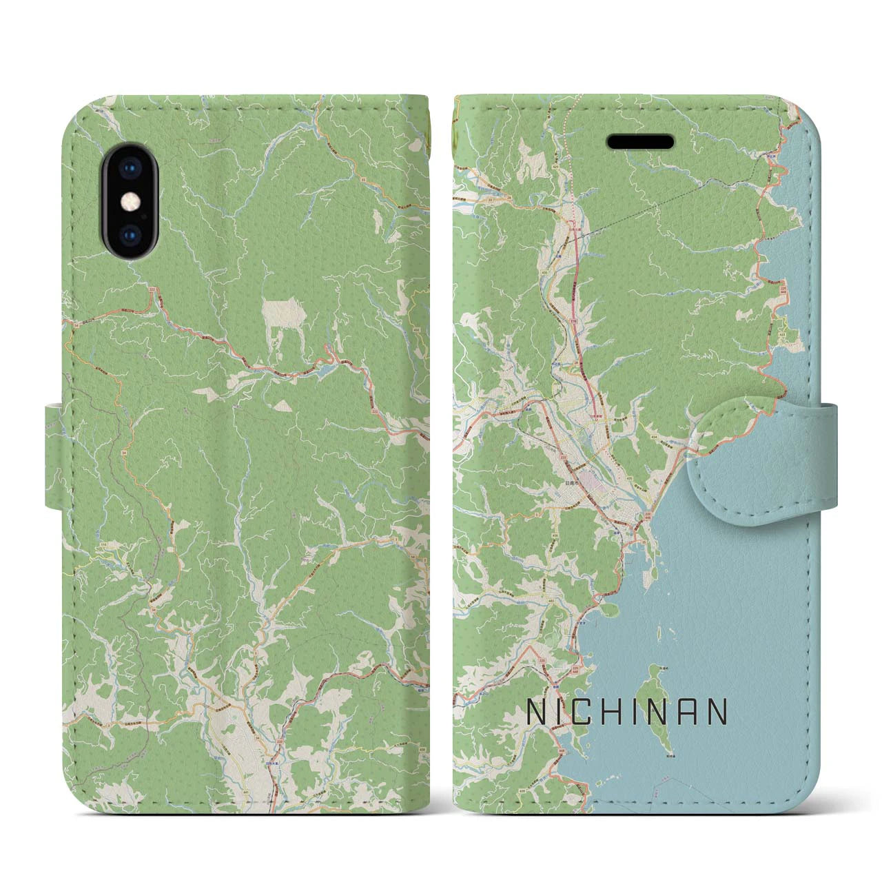 【日南(宮崎県)】地図柄iPhoneケース(手帳タイプ)ナチュラル・iPhone XS / X 用
