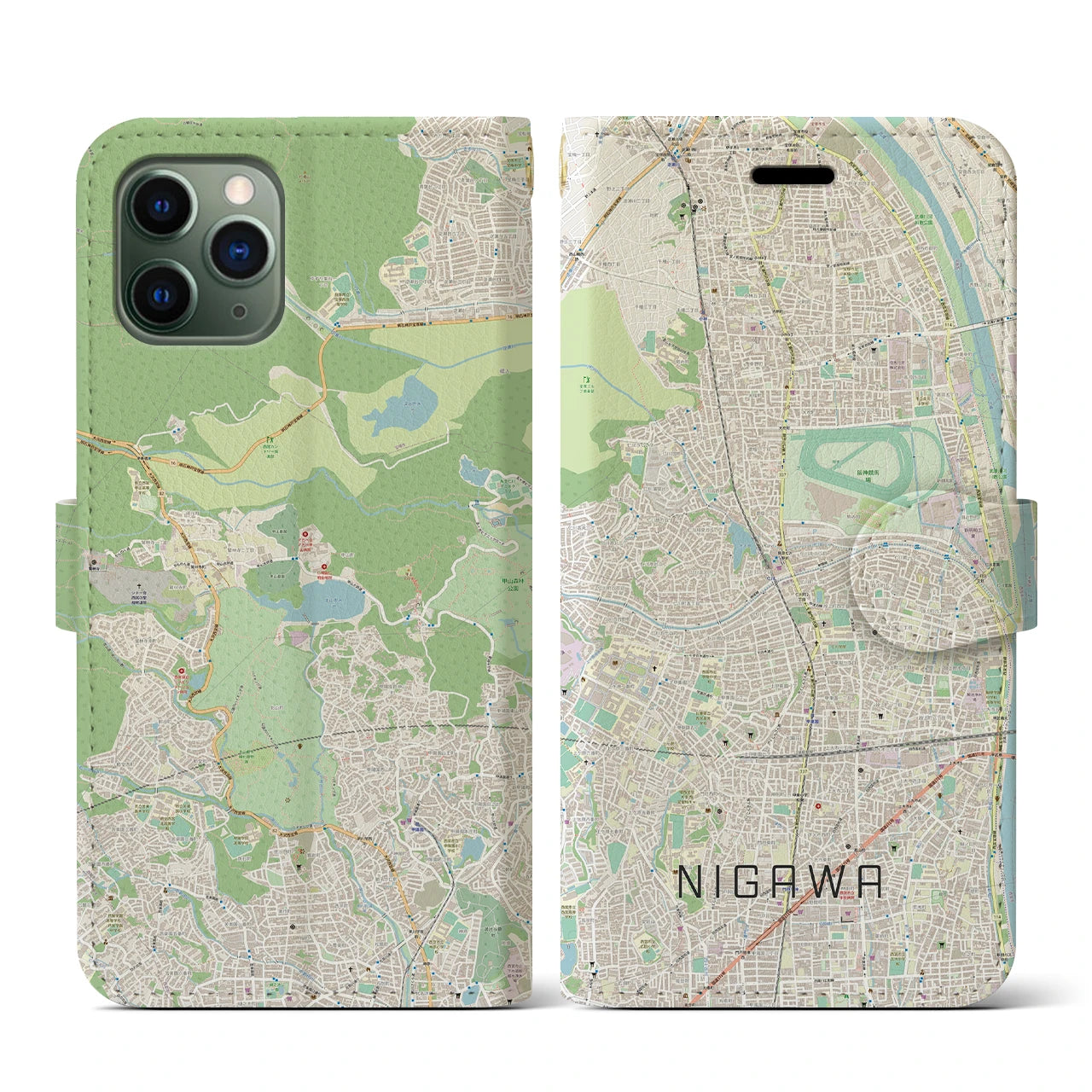 【仁川(兵庫県)】地図柄iPhoneケース(手帳タイプ)ナチュラル・iPhone 11 Pro 用