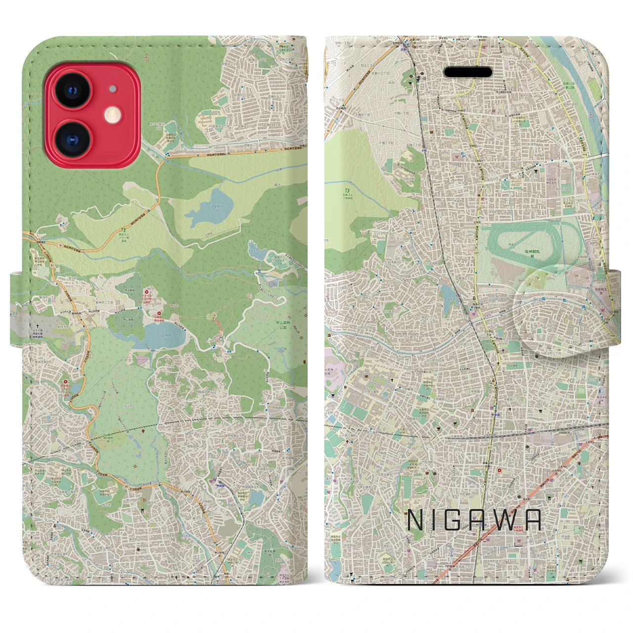 【仁川(兵庫県)】地図柄iPhoneケース(手帳タイプ)ナチュラル・iPhone 11 用