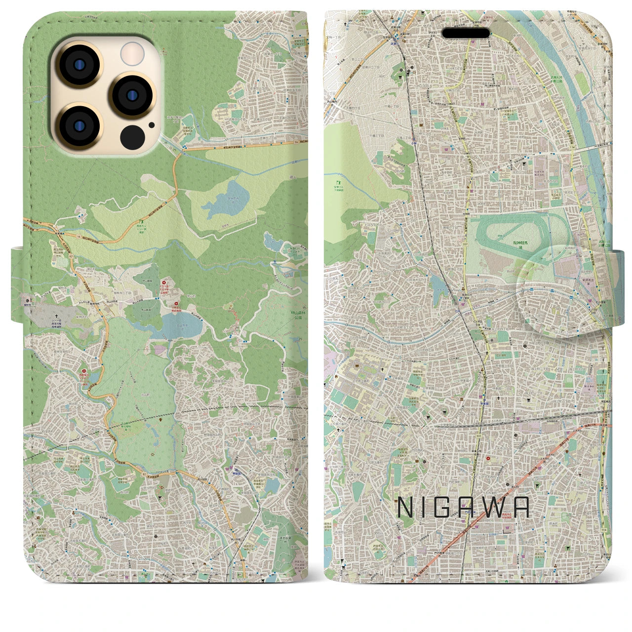 【仁川(兵庫県)】地図柄iPhoneケース(手帳タイプ)ナチュラル・iPhone 12 Pro Max 用