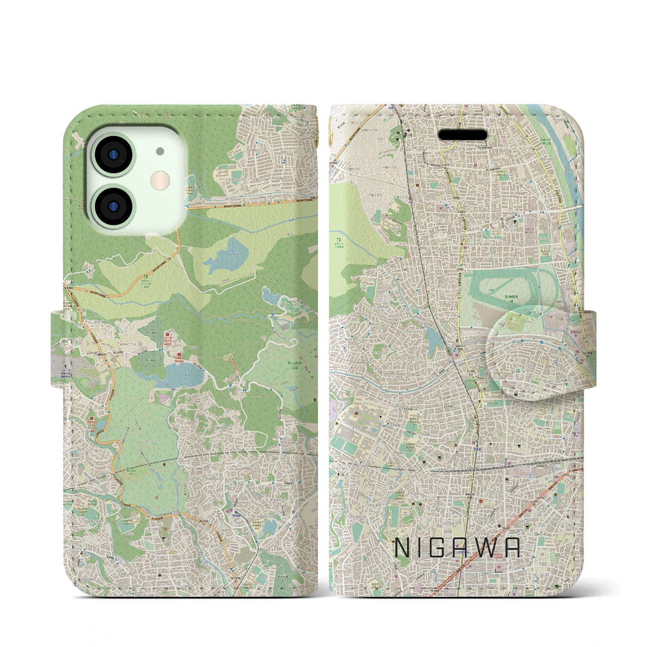 【仁川(兵庫県)】地図柄iPhoneケース(手帳タイプ)ナチュラル・iPhone 12 mini 用
