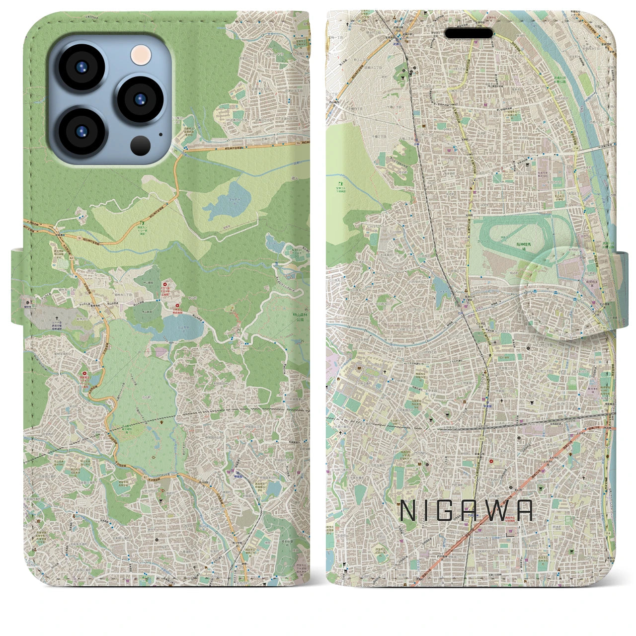 【仁川(兵庫県)】地図柄iPhoneケース(手帳タイプ)ナチュラル・iPhone 13 Pro Max 用