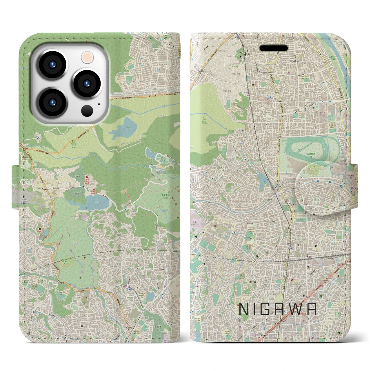 【仁川(兵庫県)】地図柄iPhoneケース(手帳タイプ)ナチュラル・iPhone 13 Pro 用