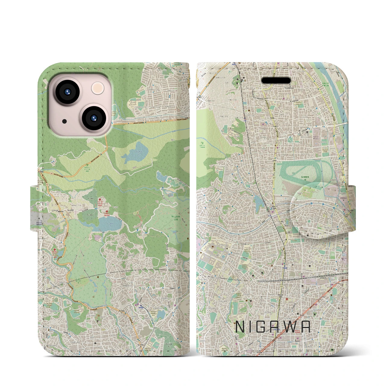 【仁川(兵庫県)】地図柄iPhoneケース(手帳タイプ)ナチュラル・iPhone 13 mini 用