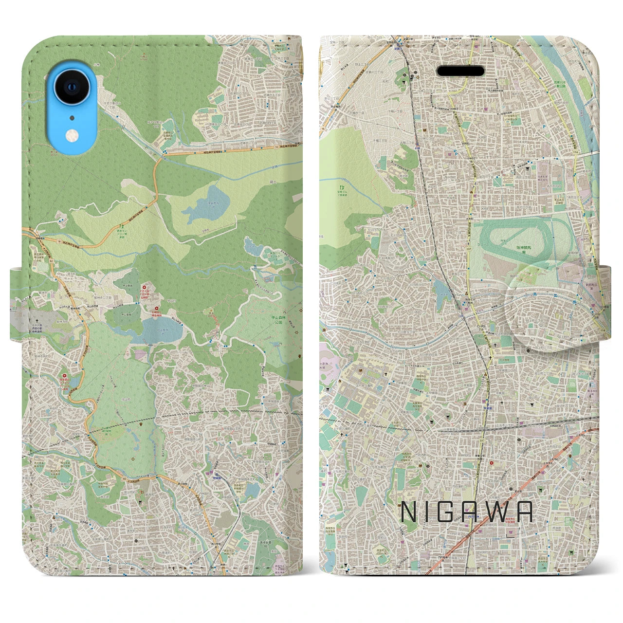 【仁川(兵庫県)】地図柄iPhoneケース(手帳タイプ)ナチュラル・iPhone XR 用