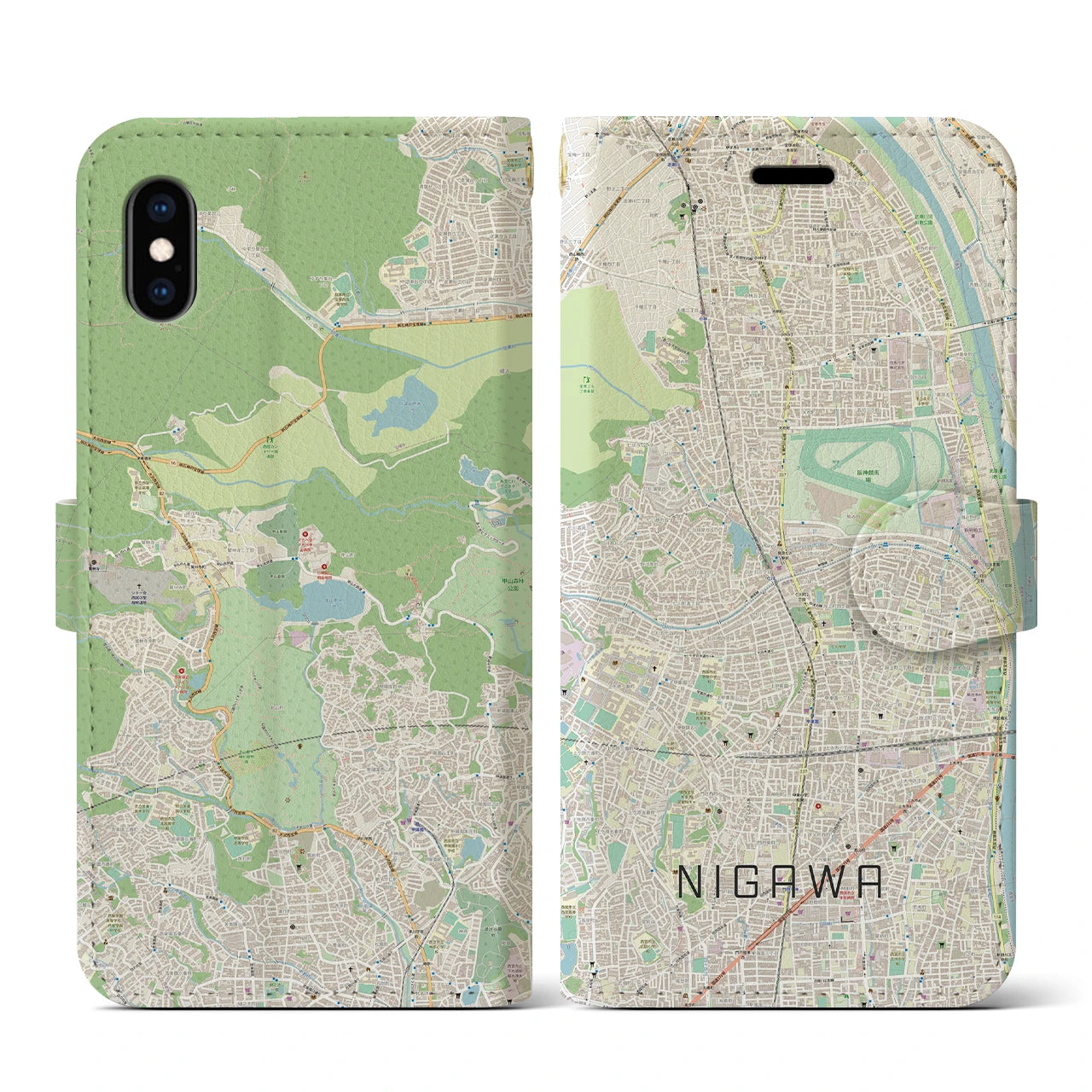 【仁川(兵庫県)】地図柄iPhoneケース(手帳タイプ)ナチュラル・iPhone XS / X 用
