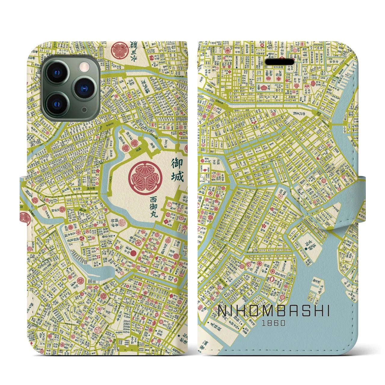 【日本橋1860】地図柄iPhoneケース(手帳両面タイプ・ナチュラル)iPhone 11 Pro 用