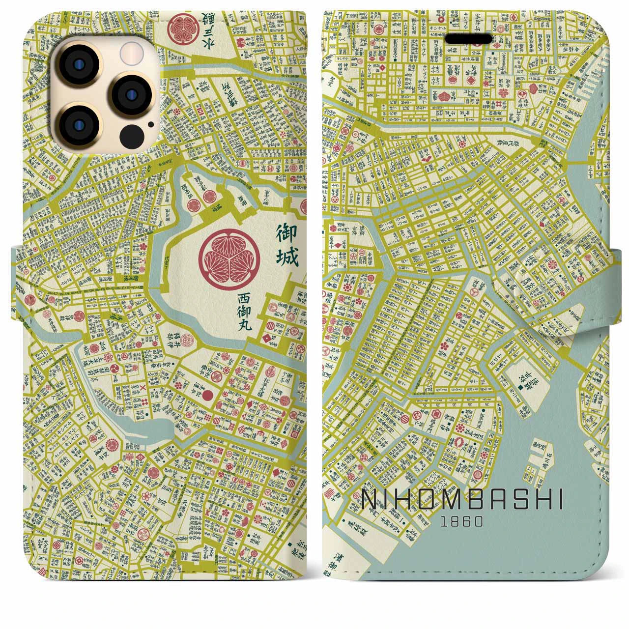 【日本橋1860】地図柄iPhoneケース(手帳両面タイプ・ナチュラル)iPhone 12 Pro Max 用