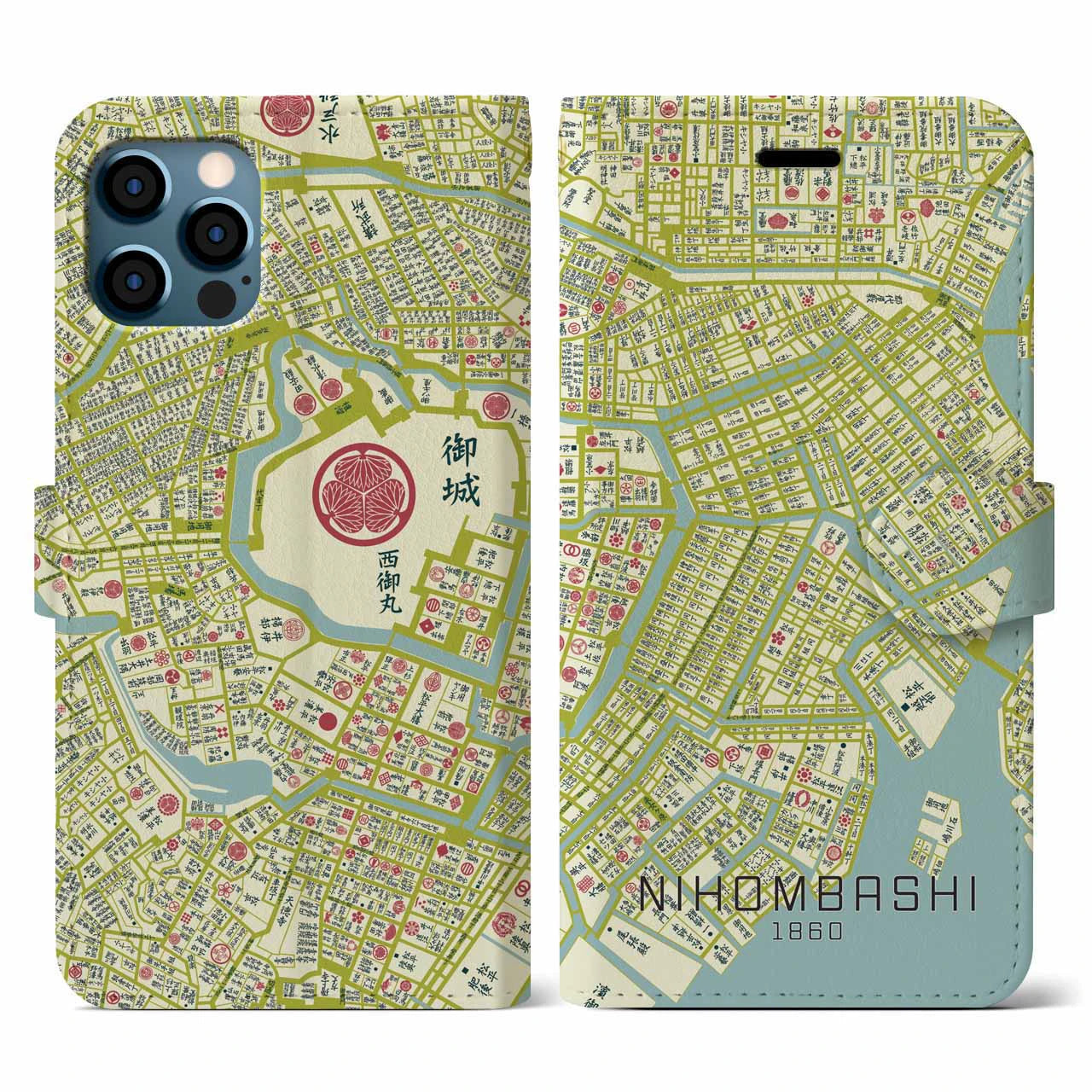 【日本橋1860】地図柄iPhoneケース(手帳両面タイプ・ナチュラル)iPhone 12 / 12 Pro 用
