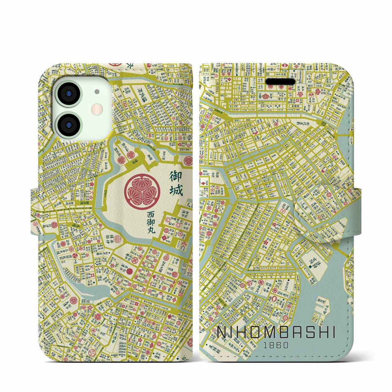 【日本橋1860】地図柄iPhoneケース(手帳両面タイプ・ナチュラル)iPhone 12 mini 用